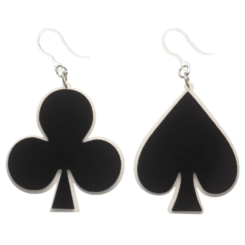 Exaggerated Spade and Club Dangles Hypoallergenic Earrings for Sensitive Ears Made with Plastic Posts