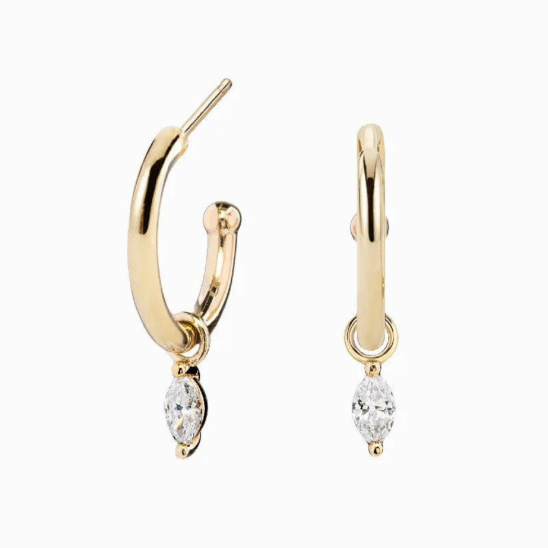 Marquise Diamond Charm Hoop Earrings