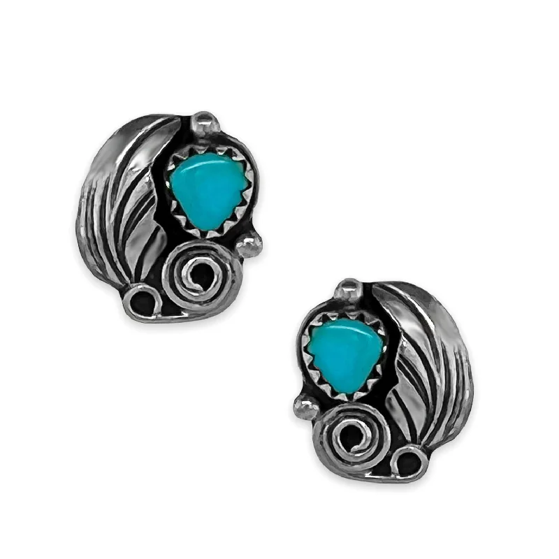 Genuine Sleeping Beauty Turquoise Stud Earrings, 925 Sterling Silver, Native American USA Handmade, Nickle Free