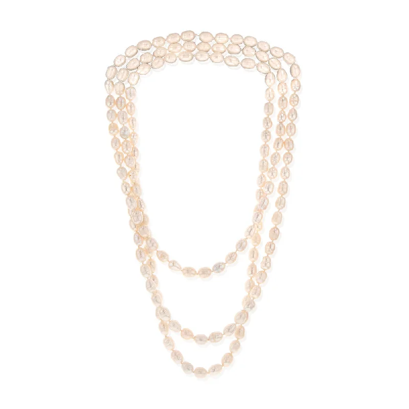 8-9mm White Rice Pearl 162.5cm Long Necklace