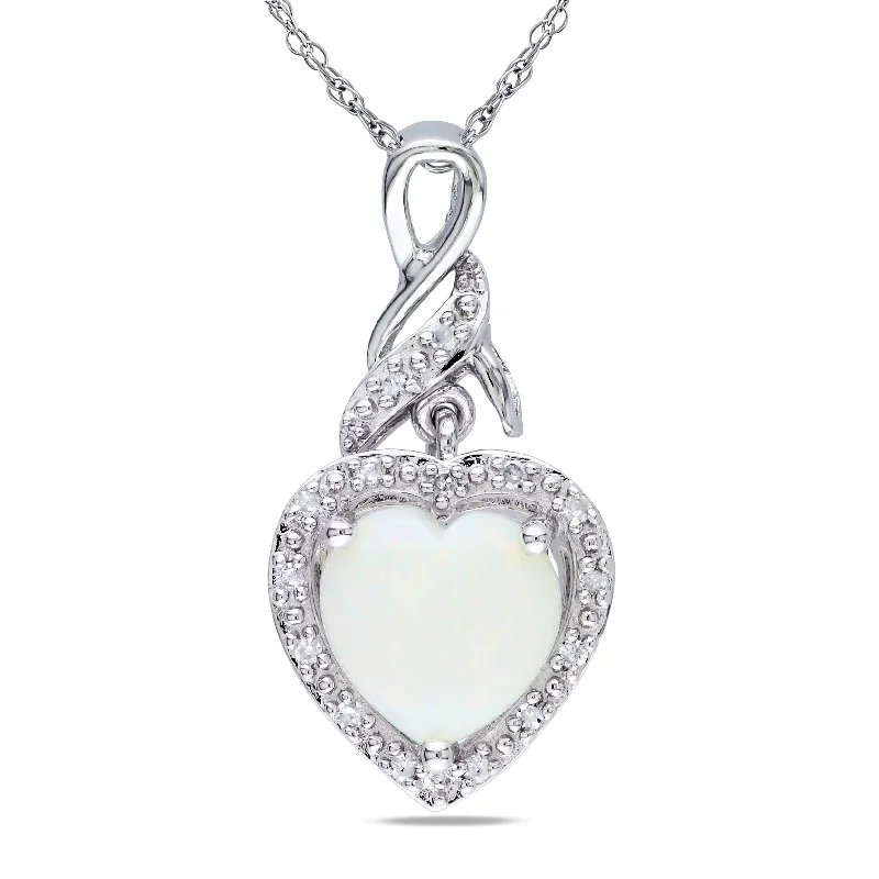 Mimi & Max 1 1/5 TGW Opal and Diamond Accent Heart Twist Pendant with Chain in Sterling Silver