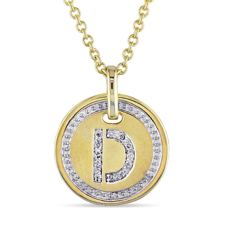 Mimi & Max D Initial Diamond Accent Pendant with Chain in Yellow Plated Sterling Silver