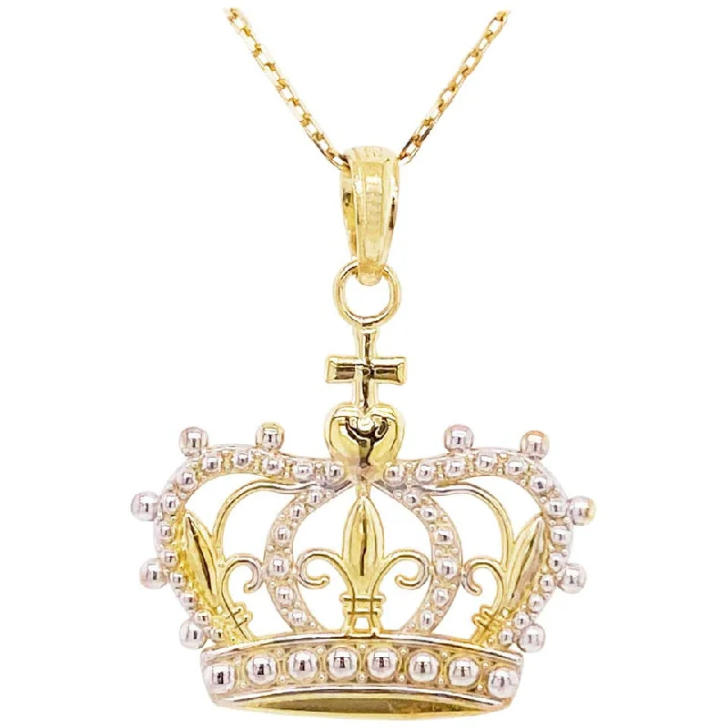 Gold Crown Necklace, Pendant, 14K Gold, Queen, Princess, Royalty, Mixed Metal