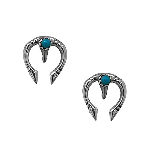 Genuine Sleeping Beauty Turquoise Naja Earrings, 925 Sterling Silver, Native American Navajo Tribe USA Handmade, Nickel Free, Post Stud