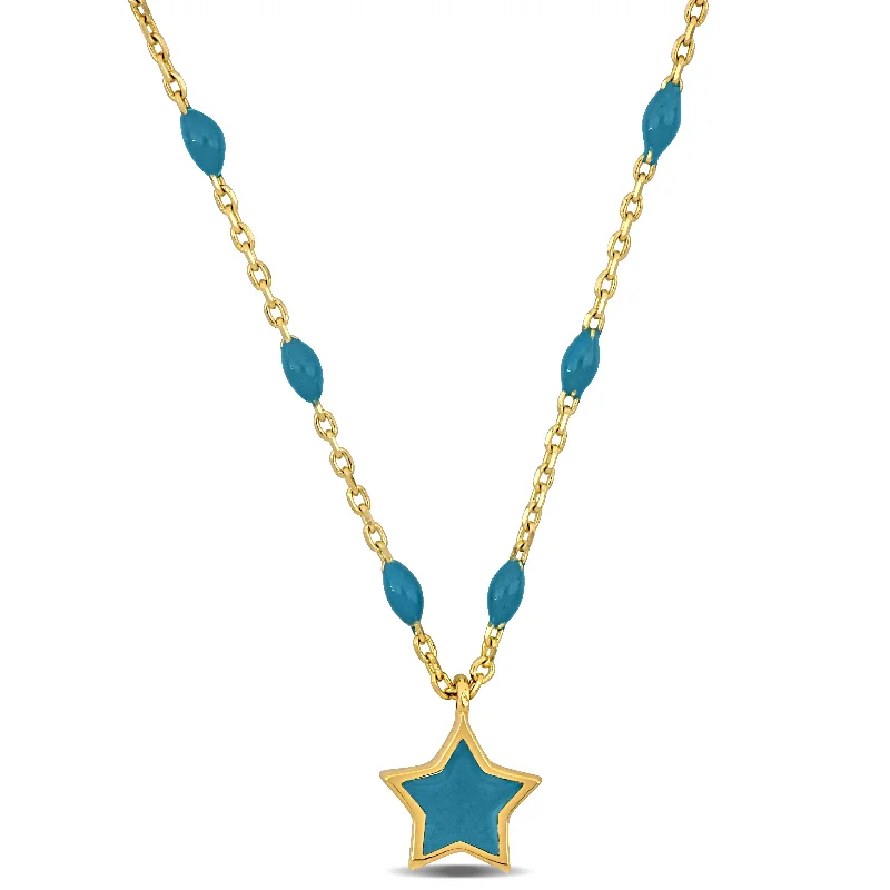 Mimi & Max Womens 14K Yellow Gold Blue Star Necklace w/ Spring Ring Clasp - 16+2 in.