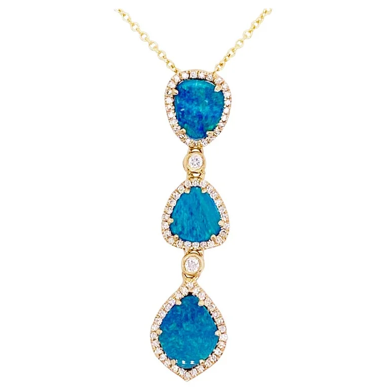 Opal & Diamond Halo Drop Necklace