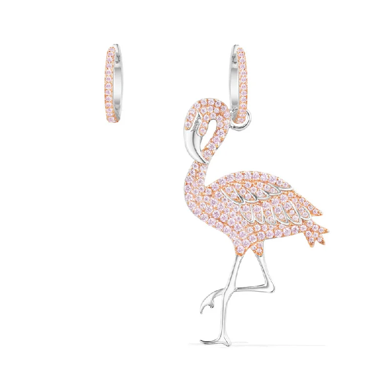 APM Silver Pink Flamingo Asymmetric Earrings AE10582ORW