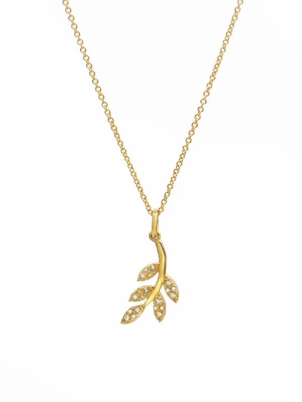 14K Pave Diamond Leaf Pendant Necklace