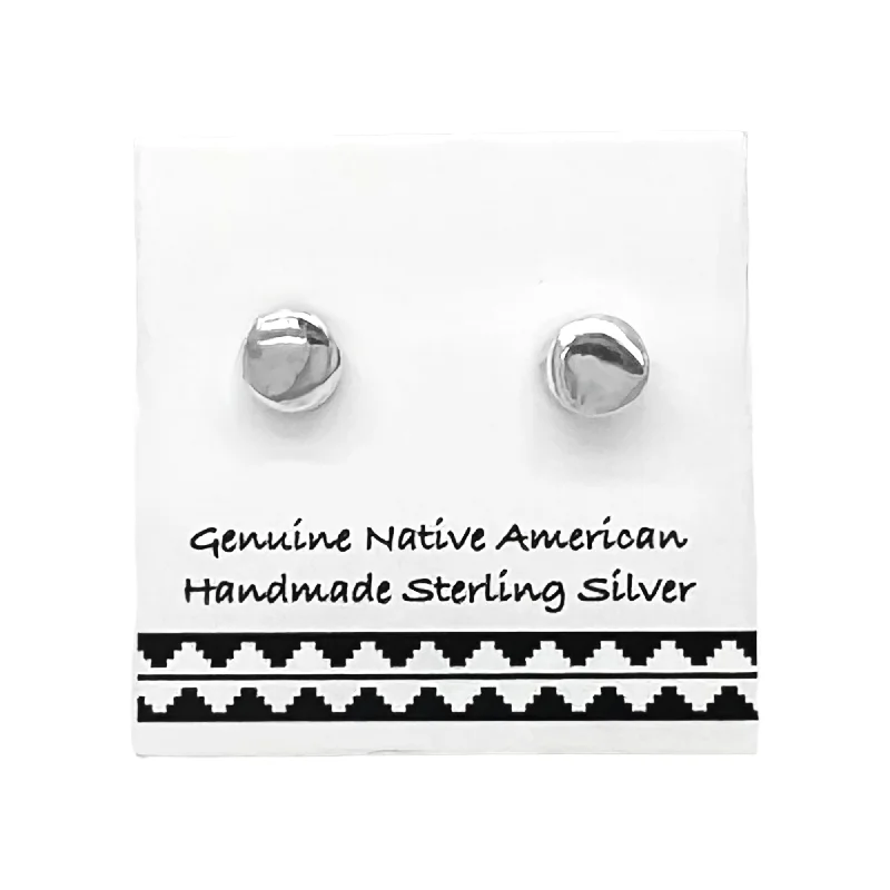 4mm Sterling Silver Round Stud Earrings, Authentic Navajo Native American USA Handmade, Nickel Free, Minimalist Style