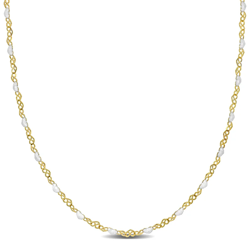 Mimi & Max White Enamel Heart Link Necklace in Yellow Silver - 16+2 in.