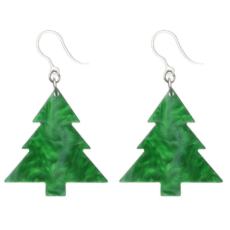 Green Christmas Tree Dangles Hypoallergenic Earrings for Sensitive Ears Made with Plastic Posts