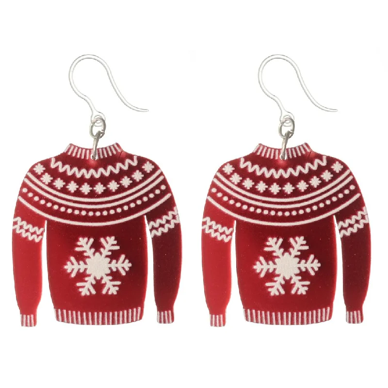 Exaggerated Christmas Sweater Dangles Hypoallergenic Earrings for Sensitive Ears Made with Plastic Posts