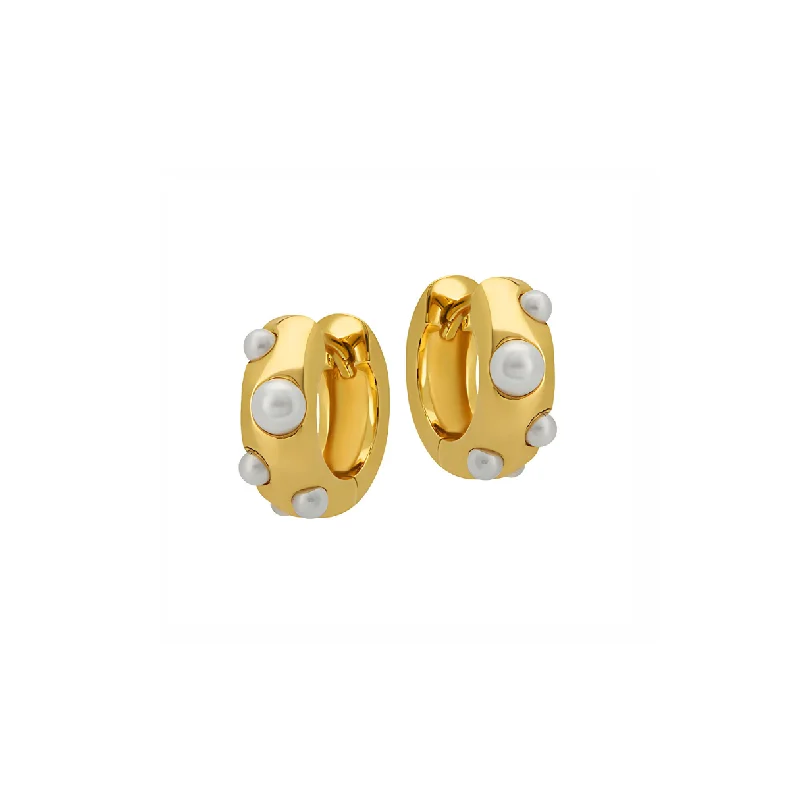 Sylvie Pearl Huggie Hoop Earrings in Gold