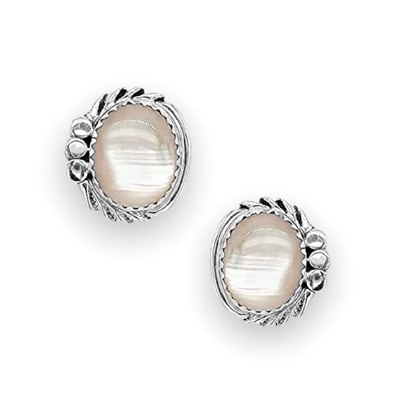 Genuine Pink Mother of Pearl Stud Earrings, 925 Sterling Silver, Native American Handmade in the USA, Nickle Free