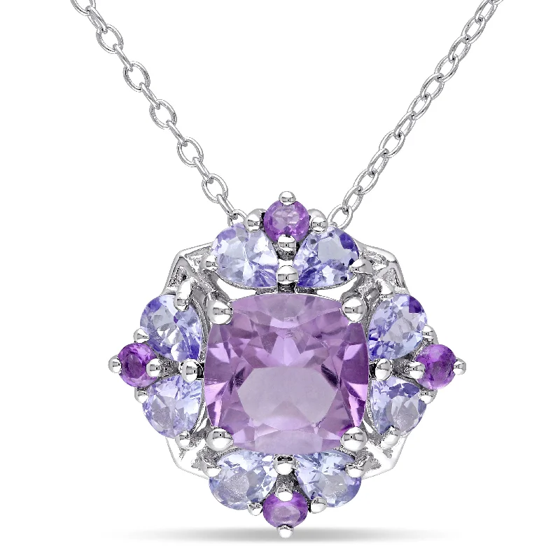 Mimi & Max 3ct TGW Amethyst and Tanzanite  Quatrefoil Floral Necklace in Sterling Silver