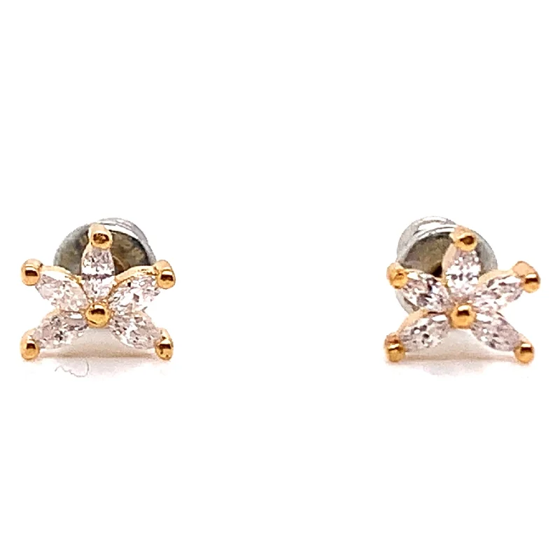 Rebecca Gold Plated Half Flower Cz Stud Earrings