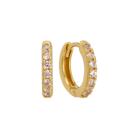 Pink CZ Diamond Huggie Hoops Earrings in Gold