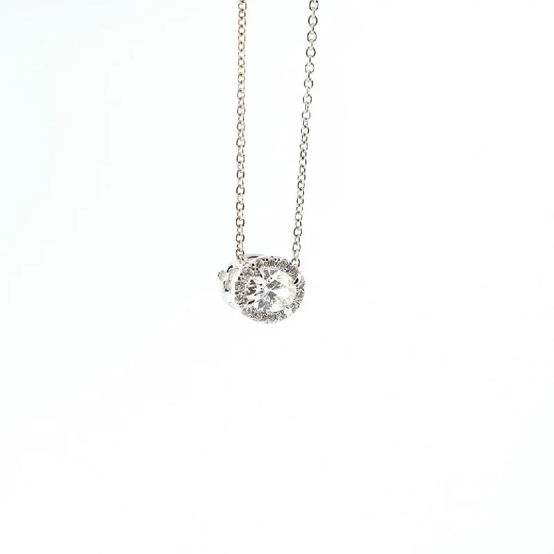 Oval Diamond Pendant with Diamond Halo