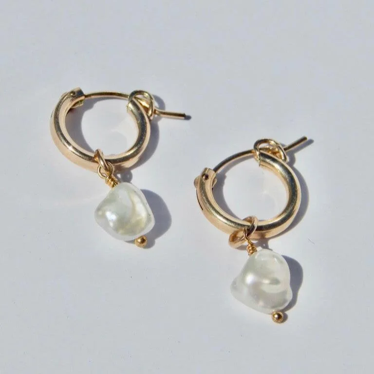 Pearl 14k Gold Fill Hoop Earrings