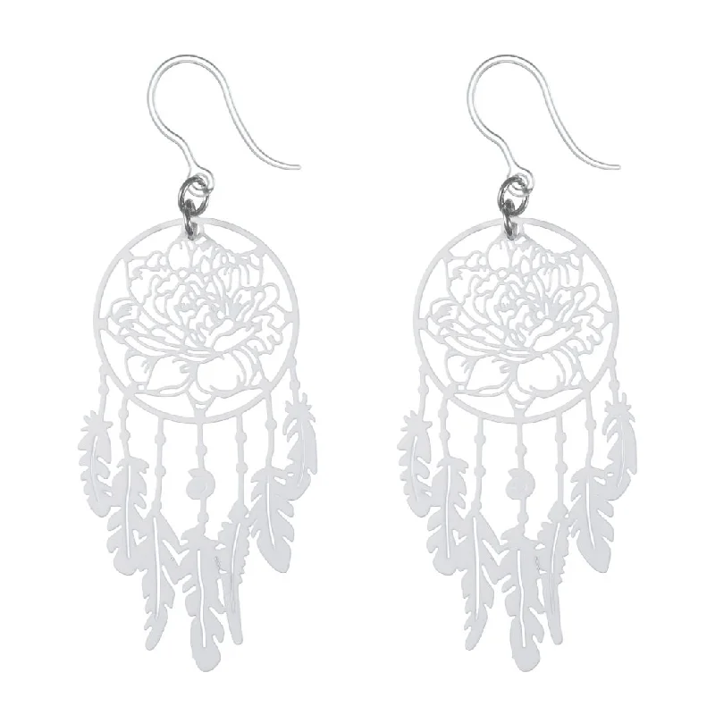 Peony Dream Catcher Dangles Hypoallergenic Earrings for Sensitive Ears Made with Plastic Posts