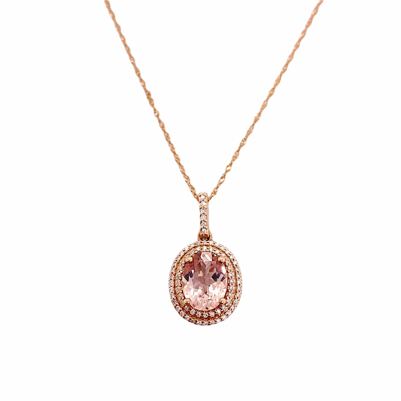 Morganite Double Diamond Halo Necklace