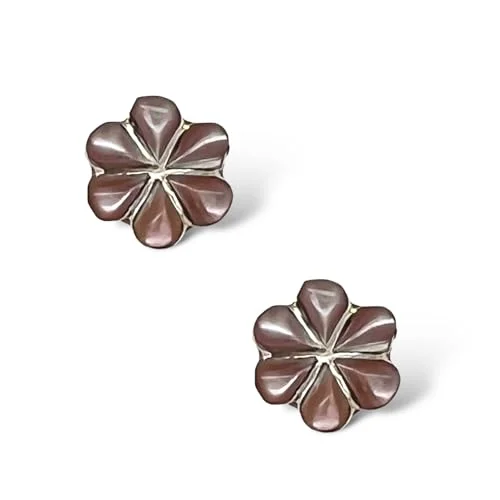 Genuine Pink Mother of Pearl Flower Earrings, 925 Sterling Silver, Authentic Native American Handmade in New Mexico, USA, Post Stud, Small Jewelry for Women and Girls