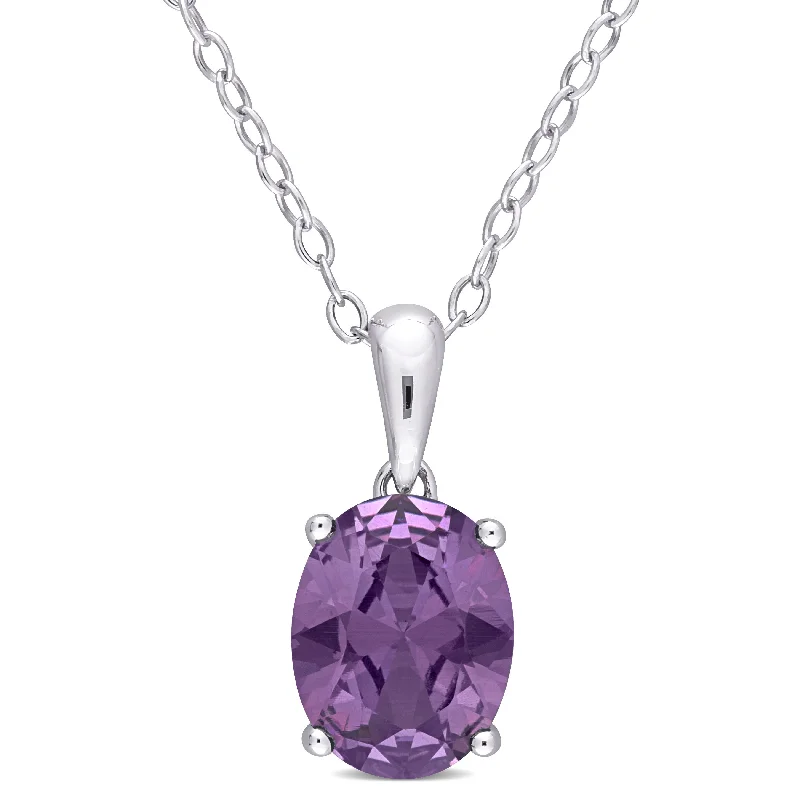 Mimi & Max 2 1/2ct TGW Oval Simulated Alexandrite Solitaire Classic Basket Setting Pendant with Chain in Sterling Silver