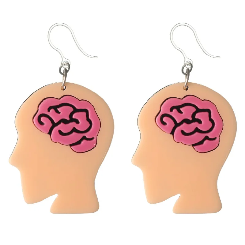 Exaggerated Brain Dangles Hypoallergenic Earrings for Sensitive Ears Made with Plastic Posts