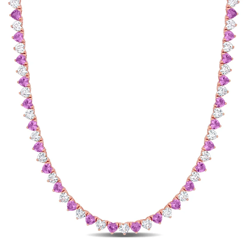 Mimi & Max 31 1/5ct TGW Created Pink and White Heart-Cut Sapphire Necklace in Rose Silver - 18 in.