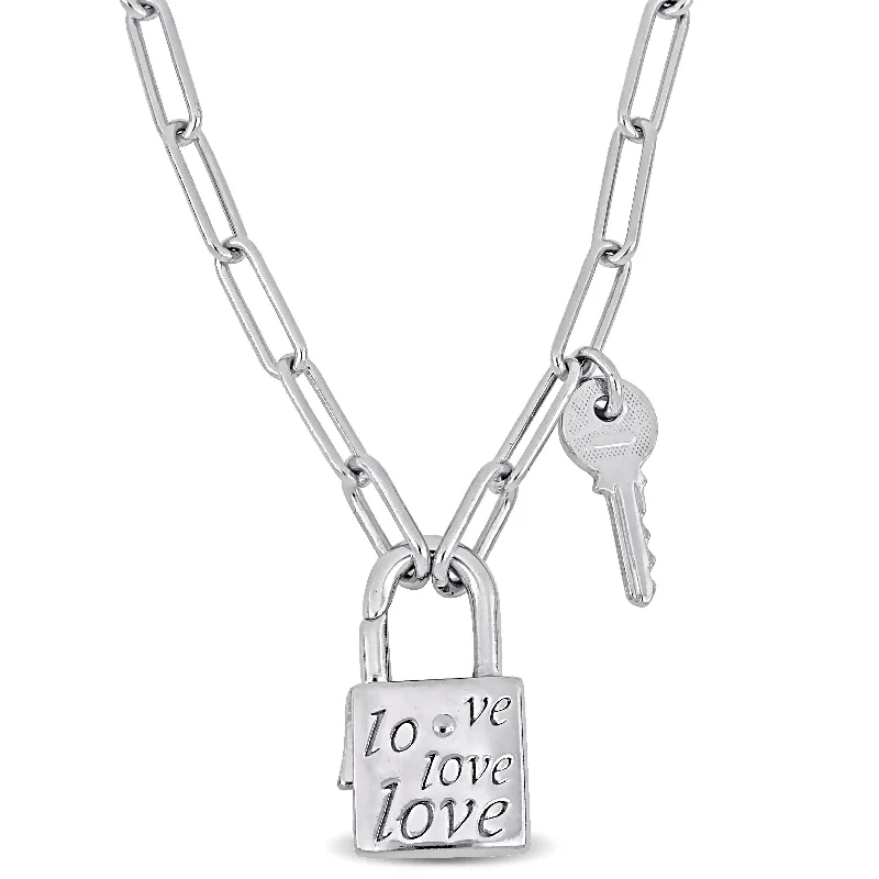 Mimi & Max Paper Clip Link Necklace w/lock and key Clasp in Sterling Silver- 20 in.