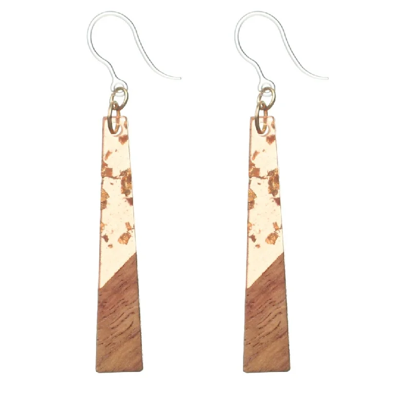 Geometric Wooden Celluloid Dangles Hypoallergenic Earrings for Sensitive Ears Made with Plastic Posts