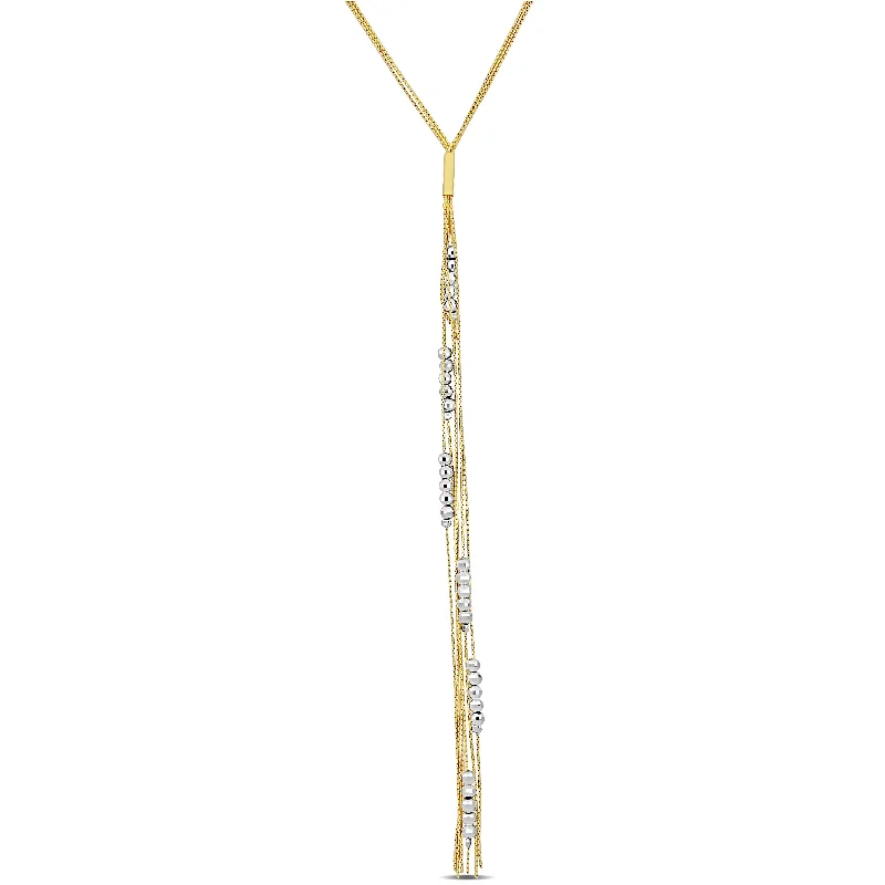 Mimi & Max Diamond Cut Beaded Lariat Necklace in Two-Tone Yellow and White Sterling Silver-17 in