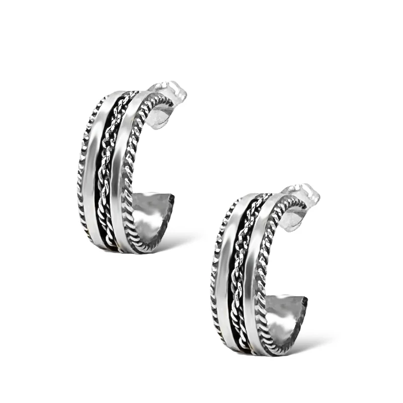 Genuine 925 Sterling Silver Hoop Earrings, Native American USA Handmade, Nickel Free,