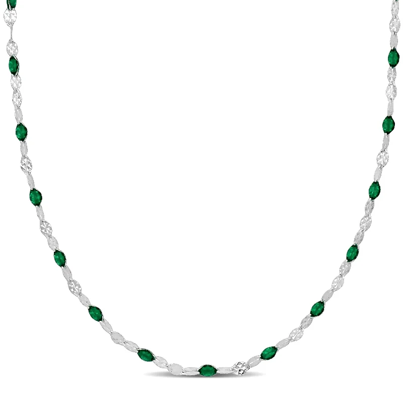 Mimi & Max Green Enamel Bead Station Necklace in Sterling Silver - 18 in.