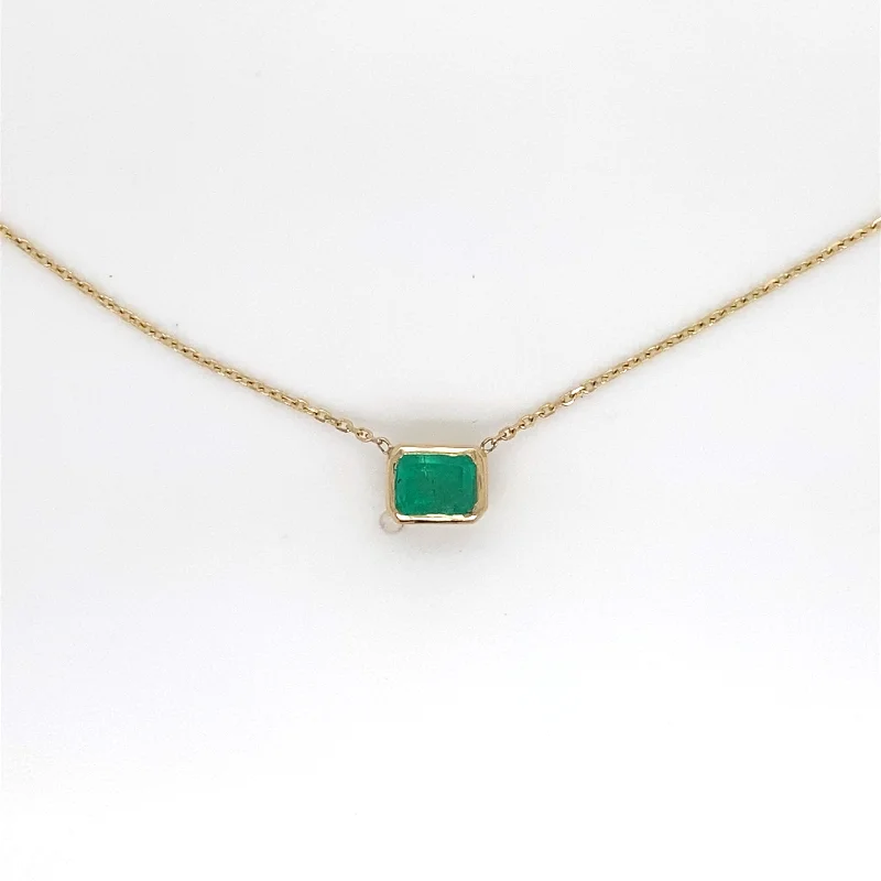 Bezel Set Emerald Necklace 16"