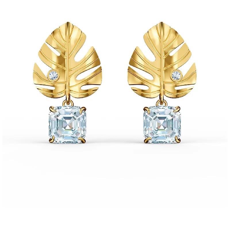 Swarovski Tropical Leaf Pierced Earrings, White, Gold-tone plated 5519253