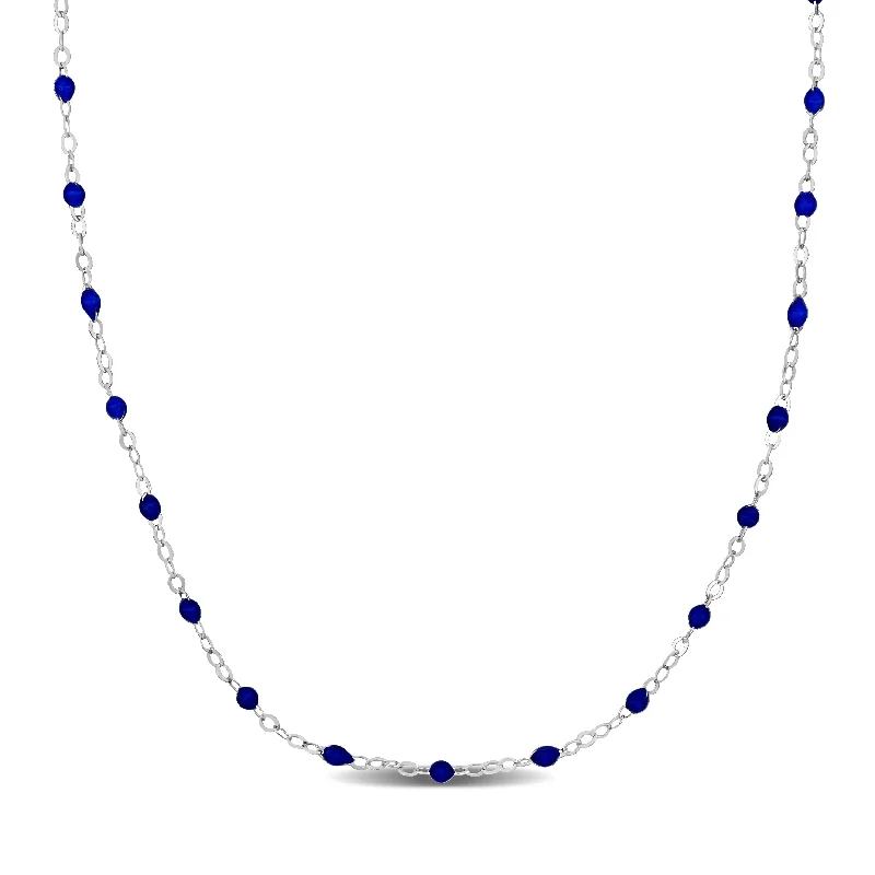 Mimi & Max Blue Enamel Bead Station Forzatina Brill Necklace in Sterling Silver - 18+1 in.