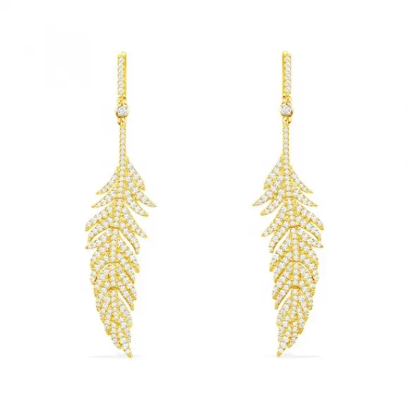 APM Sterling Silver Gold-Plated Feather Dropping Earrings AE11097OXY