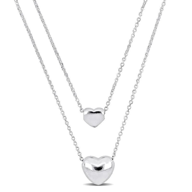 Mimi & Max Two Heart Double Strand Charm Necklace in Sterling Silver - 16+18 in.