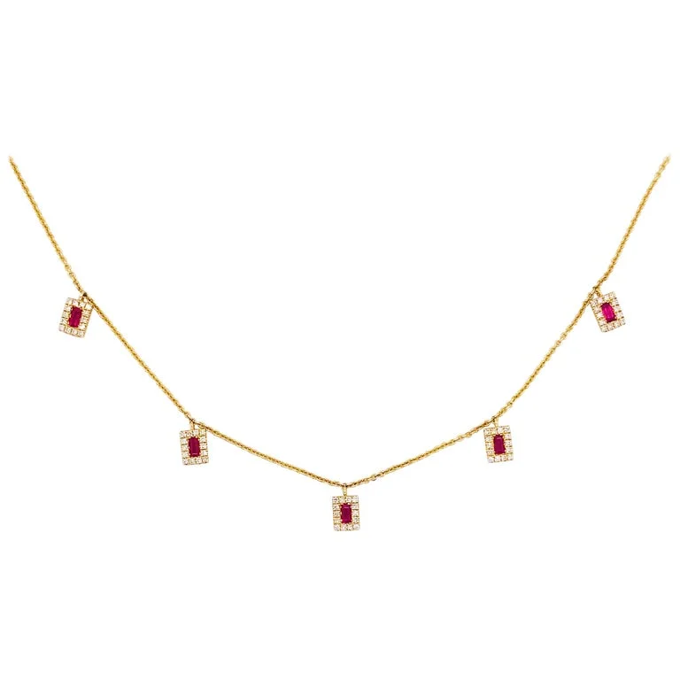 Ruby & Diamond Halo Drop Necklace