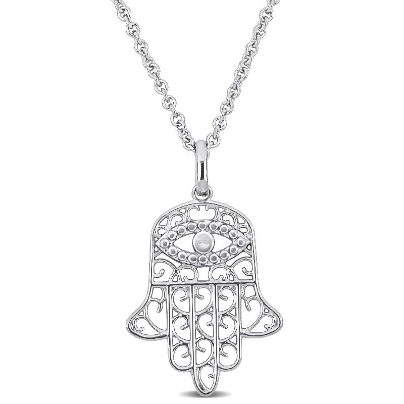 Mimi & Max Hamsa Charm Pendant with Chain in Sterling Silver - 17.5+1.5 in