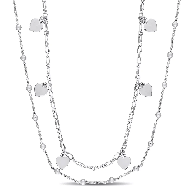 Mimi & Max Heart and Ball Bead Chain Necklace in Sterling Silver - 19.5 in