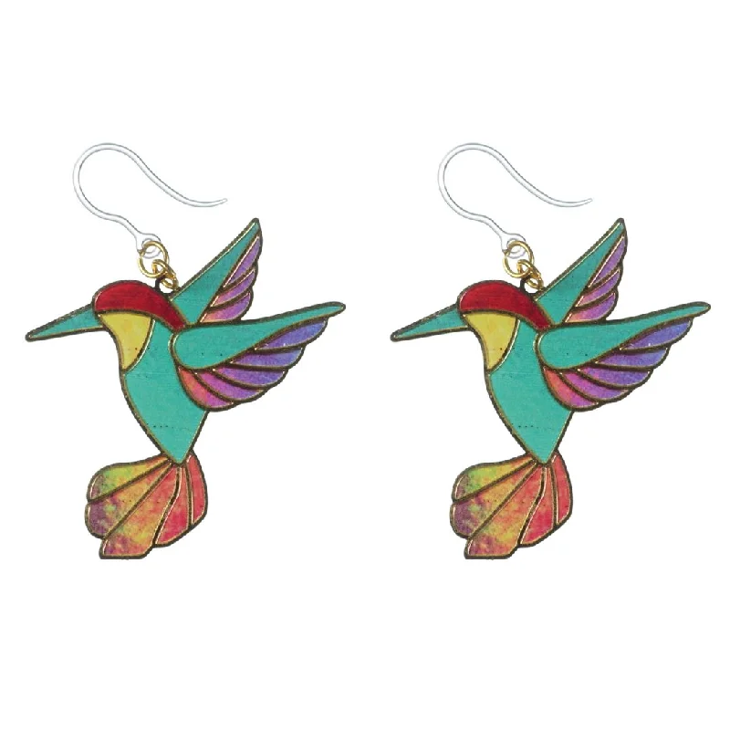 Colorful Hummingbird Dangles Hypoallergenic Earrings for Sensitive Ears Made with Plastic Posts