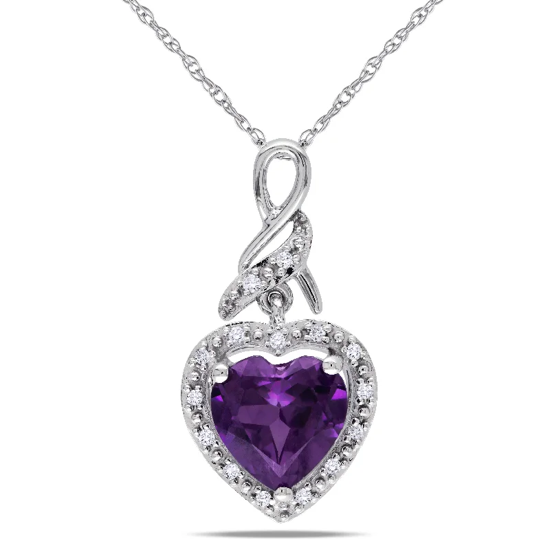 Mimi & Max 2 1/4ct TGW Simulated Alexandrite Heart and Diamond Accents Pendant and Chain in 10k White Gold