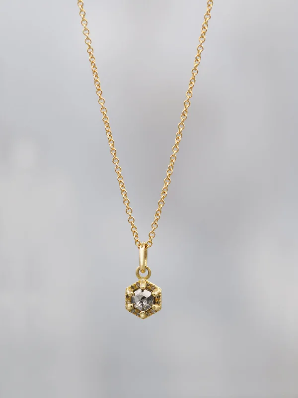 14K Tiny Rustic Hex Diamond Necklace .15CT