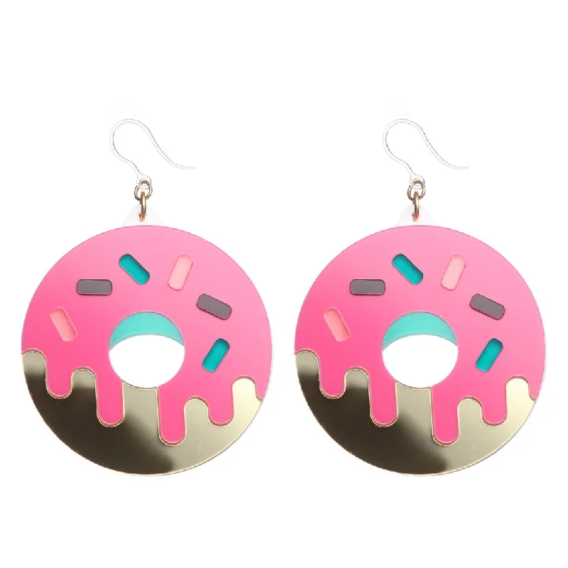 Exaggerated Frosted Sprinkle Donut Dangles Hypoallergenic Earrings for Sensitive Ears Made with Plastic Posts