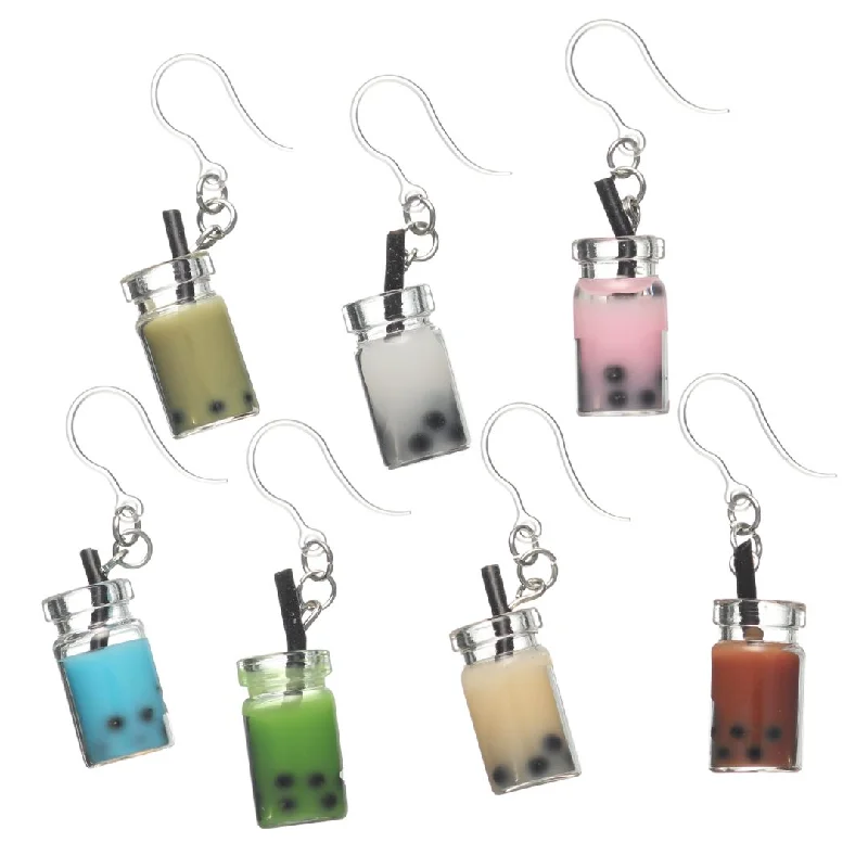 Milk Tea Boba Dangles Hypoallergenic Earrings for Sensitive Ears Made with Plastic Posts