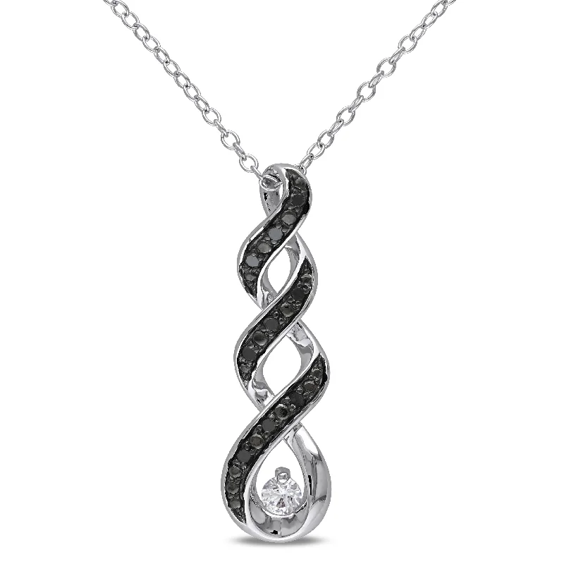 Mimi & Max 1/10ct TW Black Diamond and Created White Sapphire Twist Necklace in Sterling Silver