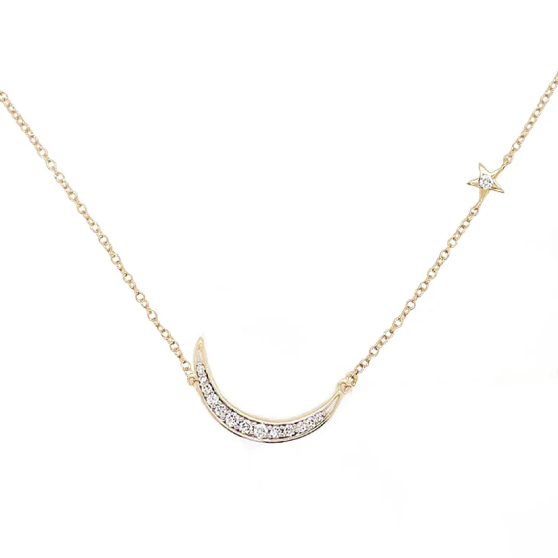 Diamond Crescent Moon and Star Necklace