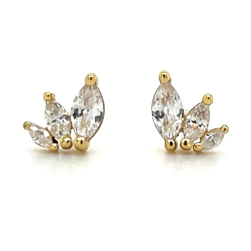 Golden Triple Marquise Cz Earrings